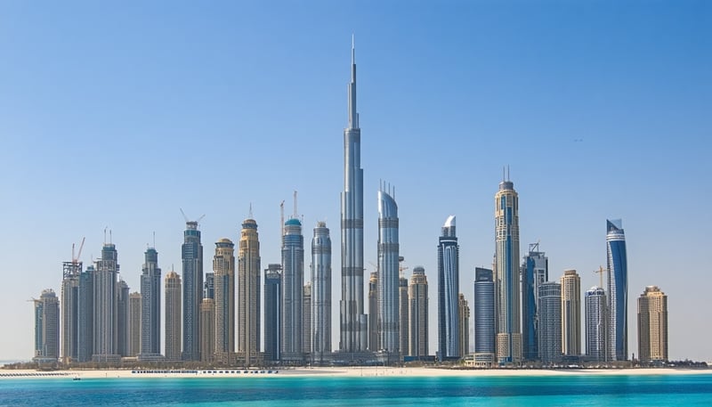 Dubai city skyline with famous landmarks Dubai city skyline with famous landmarks